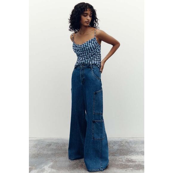 NWT Shona Joy Tovere‎ Wide Leg Cargo Jeans Dark Wash 10 / 30 - Picture 1 of 16